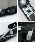 Close-up of adjustable countertop extension slide rail system components, featuring cold rolled steel and hidden lift design. Kick Clutter To The Curb With Adjustable Countertop Extension Slide Rail System Hidden Lift Platform Push Pull Table Add On Heavy Duty Drawer Organizer Setup.
