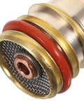 Close-up of Top Notch 2.4 Mm Tig Welding Cup With Glass Liner For Wp17 And Wp18 Nozzles, showing detailed mesh and O-ring design.