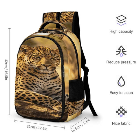 Dope Golden Hour Leopard Print Unisex Backpack With Ample Capacity, Lightweight Polyester Daypack, Durable Zippers, Breathable