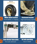 2 Pack Heavy Duty Inflatable Rubber Trolley Wheels With Swivel Caster Design For Zero Roll Resistance And Pro Grade Load Bearing Support Built Like A Boss To Handle Any Rough Job Smoothly close-up of caster features including wider wheel surface and thickened bracket.