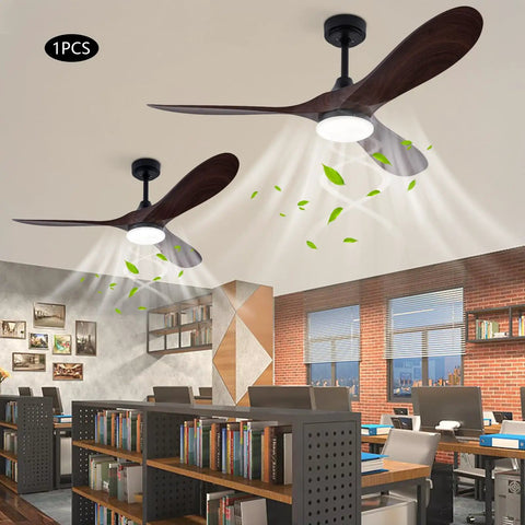 Ceiling Fan with Light, 48W Integrated Lighting, Silent Operation 35dB, modern design in a stylish library setting.