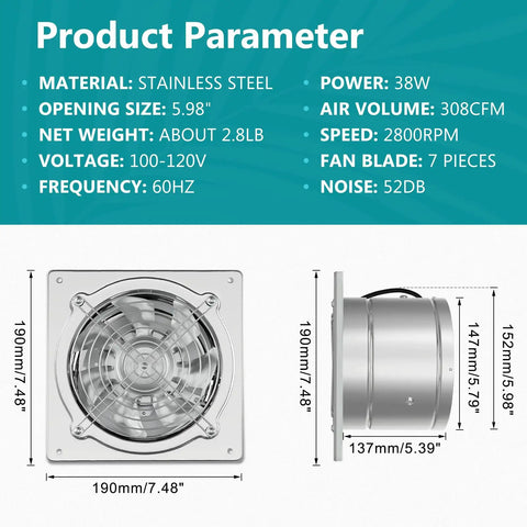 Diagram of 6 Inch Exhaust Fan That Rocks For Kitchen Attic Shop Garage With Damper 308 CFM At 38W Power Cord Included Wall Mount Vent