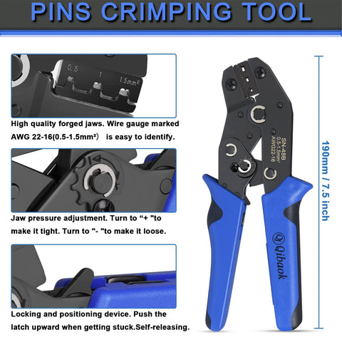 Self Adjusting Wire Terminal Crimping Tool Kit With Ratcheting Crimper For AWG 22 To 16 0.5 To 1.5 Mm2 with blue handles