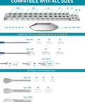 Diagram of Filling Tools Kit for Home and Lab with Empty Funnel Tray Spoon Scoops Spatula and Tamper, sizes 000 to 5