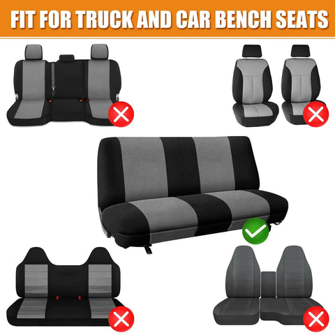 Truck Bench Seat Cover Without Headrest Hole That Fits Most Trucks And Cars, Universal Dutch Velvet Seat Protector, Black and Gray