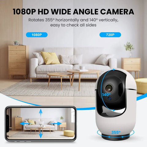 1080P Indoor Security Cam With 64GB SD Card, Two Way Audio, Baby Monitor And Pet Surveillance, WiFi 2.4G, in living room