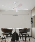 Ceiling Fan with Light and Handheld Controller 6 Speeds Modern Indoor for, 52-inch white ceiling fan above dining table.