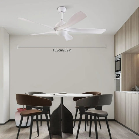 Ceiling Fan with Light and Handheld Controller 6 Speeds Modern Indoor for, 52-inch white ceiling fan above dining table.