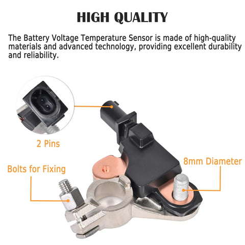 Battery Current Sensor With Temperature And Voltage Readout For Dodge Journey Charger Chrysler 200 300 Jeep Wrangler Cherokee Ram 1500 2500 3500 Replaces 4692269AG Plug And Play Easy Swap, 2-pin, 8mm