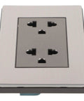 Dang Sturdy Stainless Steel Wall Outlet Cover Plate with Six Round Holes, featuring a sleek gray metal design.