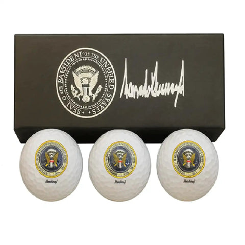 Trump Signature Golf Balls 3 Pack With Display Gift Box Dope Collectible Golf Balls For Trump Fans Political Memorabilia White Finish Ideal Gift For Men Who Love Golf And Bold Statements