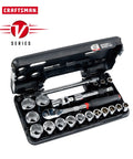 Open case of V Series Shallow SAE Socket Set Half Inch Drive 21 Piece With Six Point Sockets Off Corner Construction