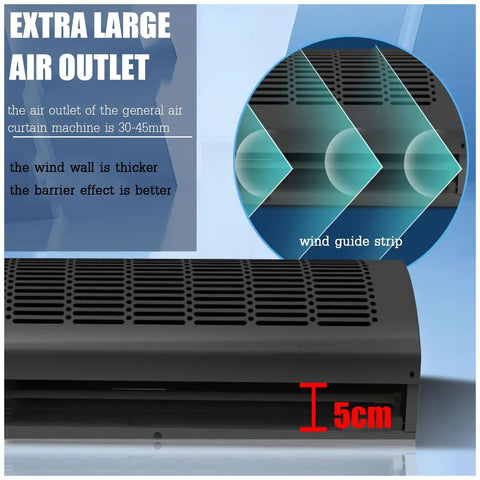 Heavy Duty Commercial Air Curtain Kicks The Chill Out Dead Nuts Quiet Remote Door Blower showing extra large air outlet design.