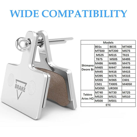 Ceramic Bike Brake Pads Set For Disc Brakes With Broad Compatibility chart for Shimano Deore Tektro TRP models MT200 MT500