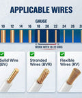 50 Piece Double Wire Plug In Connector Kit Plug N Play With 1 Pin And 2 Pin Quick Disconnect Locking Buckles For Low Voltage LED Light Strips Automotive DIY No Stripping Or Cutting 18-22 AWG wiring gauges 18-22 AWG applicable wires solid stranded flexible