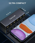 Passive One Quarter Inch Audio Splitter Box With Five TRS TS Outputs For Guitar Signal, size comparison with smartphone