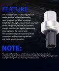 AC Pressure Sensor Switch For Lincoln MKT MKX MKC Aviator Continental Mark LT And Ford Edge Escape Mustang F650 Fiesta Bronco Explorer Fusion Maverick Plug And Play Replacement Sensor displayed with features note