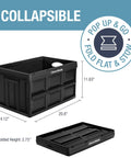 Obsidian Collapsible Storage Bins 46L Pack Of 3 Stackable Heavy Duty Folding Crates dimensions and folded view
