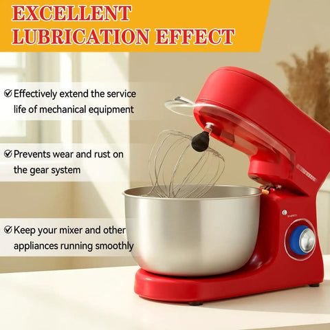 Food Grade Grease For Stand Mixers, Premium Lubricant That Reduces Noise And Wear, Extends Machine Life, Keeps Your Stand Mixer Running Smoothly, Includes Applicator Stick And Brush, 120g, red stand mixer with bowl