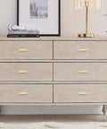 10 Pack Brushed Gold Cabinet Knobs for Kitchen Cabinets and Drawers installed on a wooden dresser showcasing classic finishing touch