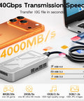 Heavy Duty M2 Nvme Enclosure With Badass Cooling Fan 40 Gbps Usb 4 Hard Drive Case connected to a laptop, showcasing fast transfer speeds.