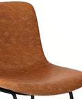 Close-up of camel brown padded seat on Contemporary 24 Inch Counter Height Stool Set Of 2 In Camel Brown Vegan Faux Leather