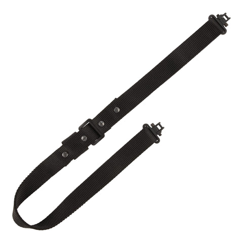Quick Adjusting 1.25 Inch Web Rifle Sling With Swivels Adjustable From 26 To 33 Inches shown flat on white background