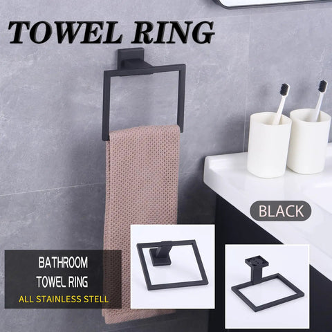 Dope Modern Black Towel Holder Made From SUS304 Stainless Steel Rustproof And Heavy Duty Wall Mount Towel Ring in bathroom.