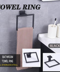 Matte Black Stainless Steel Bath Accessory Set 2 Piece Toilet Paper Holder And Towel Ring SUS304 Rustproof Contemporary Modern Finish
