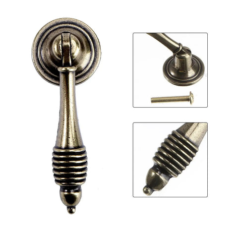 Retro Zinc Alloy Cabinet Pull Ring Handles Set Of 4 For Doors And Drawers, Vintage Style Furniture Hardware, Decorative Handles, close-up view