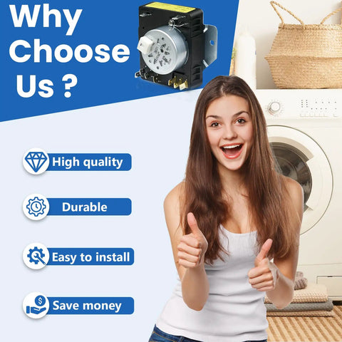 Dryer Timer Replacement W10185981 Compatible With Whirlpool Kenmore Crosley Amana WPW10185981 41809520B5 AP6016540 1481704 PS11749830 EAP11749830 Easy Install No Fuss High Quality Parts That Endure. dryer timer with washer background