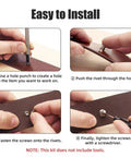 Step-by-step guide showing installation of 150 Set 8Mm Chicago Screws And Leather Rivets Kit for DIY crafting.