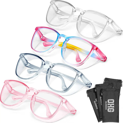 4 Pack Anti Fog Safety Glasses For Women Nurses, Scratch Resistant Protective Eyewear With Clear Polycarbonate Lenses and Microfiber Bags