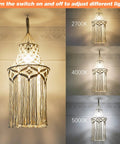 Cozy Boho Plug In Pendant Light With Handmade Macrame Shade 15 Foot Hanging Cord LED Bulb Included 2700K 4000K 5000K