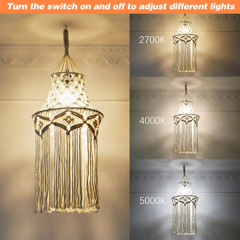 Cozy Boho Plug In Pendant Light With Handmade Macrame Shade 15 Foot Hanging Cord LED Bulb Included 2700K 4000K 5000K
