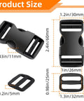 8 Pack 1 Inch Quick Release Side Release Buckles for Straps and Nylon Webbing, Includes 16 Slide Clips, product size details