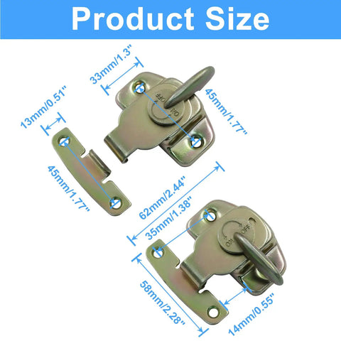 Heavy Duty Metal Table Locks Two Pack Spring Loaded Leaf Latch Buckles With Gold Zinc Finish Including Mounting Screws For Folding Tables And Rug Hold Downs No Sweat Setup Gonna Stay Locked Down Tight, product size details.
