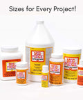 Various sizes of glue sealer bottles, focus on All In One Glue Sealer Finish Clear Gloss For Wood Paper Fabric And More, 32 oz bottle.
