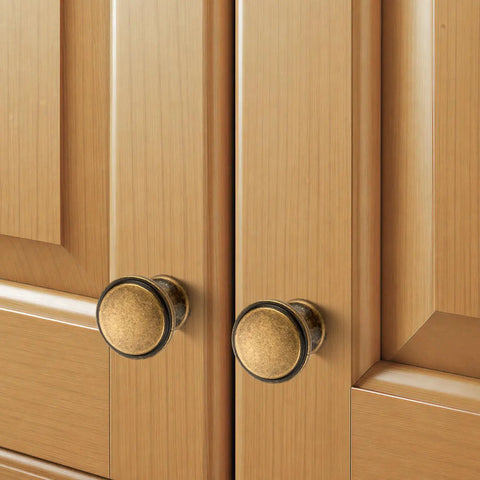 20 Pack Antique Brass Cabinet Knobs 1-1/4 Inch Round Drawer Handles with Fingerprint Resistant Swanky Finish for Kitchen Cabinets and Dressers Adding That Vintage Charm to Any Room Right Now on cabinet doors.