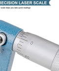 Close-up of Four Piece Outside Micrometer Set For Machinists Ultra High Precision 0.0001 Inch Graduation with laser scale detail