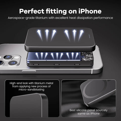Magnetic Portable Charger With 10,000mAh Ultra Slim 0.5-Inch Design showing heat dissipation on iPhone