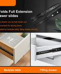 Premium 10 Inch Full Extension Drawer Slides Black Side Mount Cabinet Rails Heavy Duty 100 Lb Capacity for bedside and filling drawers.