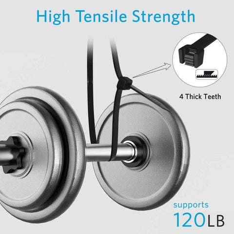Heavy Duty 12 Inch Zip Ties With 120 Pound Tensile Strength Black Cable Ties 100 Pack built around weights supporting 120 lbs
