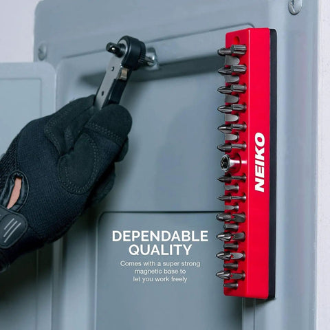 Magnetic Hex Bit Holder Rack With 37 Bit Holes installed on metal surface, showing strong magnetic base holding hex bits