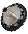 Close-up of 57T slipper clutch spur gear upgrade in hardened steel 45 for RC cars like Granite, Senton 3S, and more