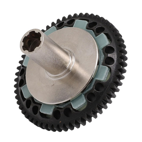 Close-up of 57T slipper clutch spur gear upgrade in hardened steel 45 for RC cars like Granite, Senton 3S, and more