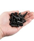 Forty Sets Black M6X40MM Furniture Connector Bolts And Cap Nuts Assortment Kit With Matching Drive Tool For No Sweat Wood Assembly and DIY Cabinet Hardware That Actually Holds Tight, held in a hand.