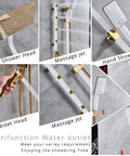 UMJIGF Luxury Shower System with Hot and Cold Water Shower Combo Set Multifunction 4 Handle Shower Faucet Set showcasing shower head, hand shower, and massage jets.