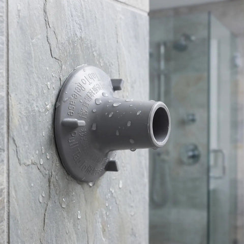 Heavy Duty Rubber Suction Cup Floor Pads For Toilet Grab Bars And Shower Seats With Badass Waterproof Foam Grip installed on smooth tile wall.