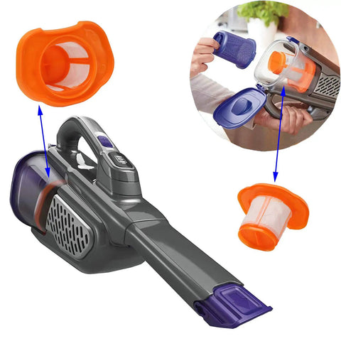 Six Pack HHVKF10 Vacuum Filter Replacements For HHVK Series shown with hand inserting filter